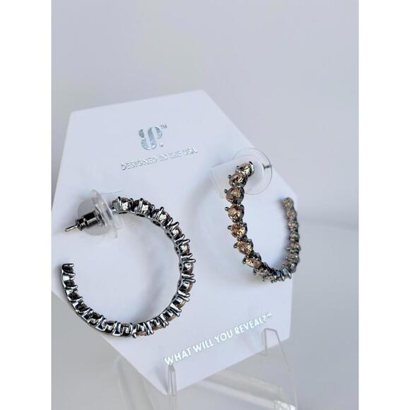 Bomb Party November Hoop Earrings "Mesmerizing Moments" Amber Topaz on Hematite - Picture 3 of 4